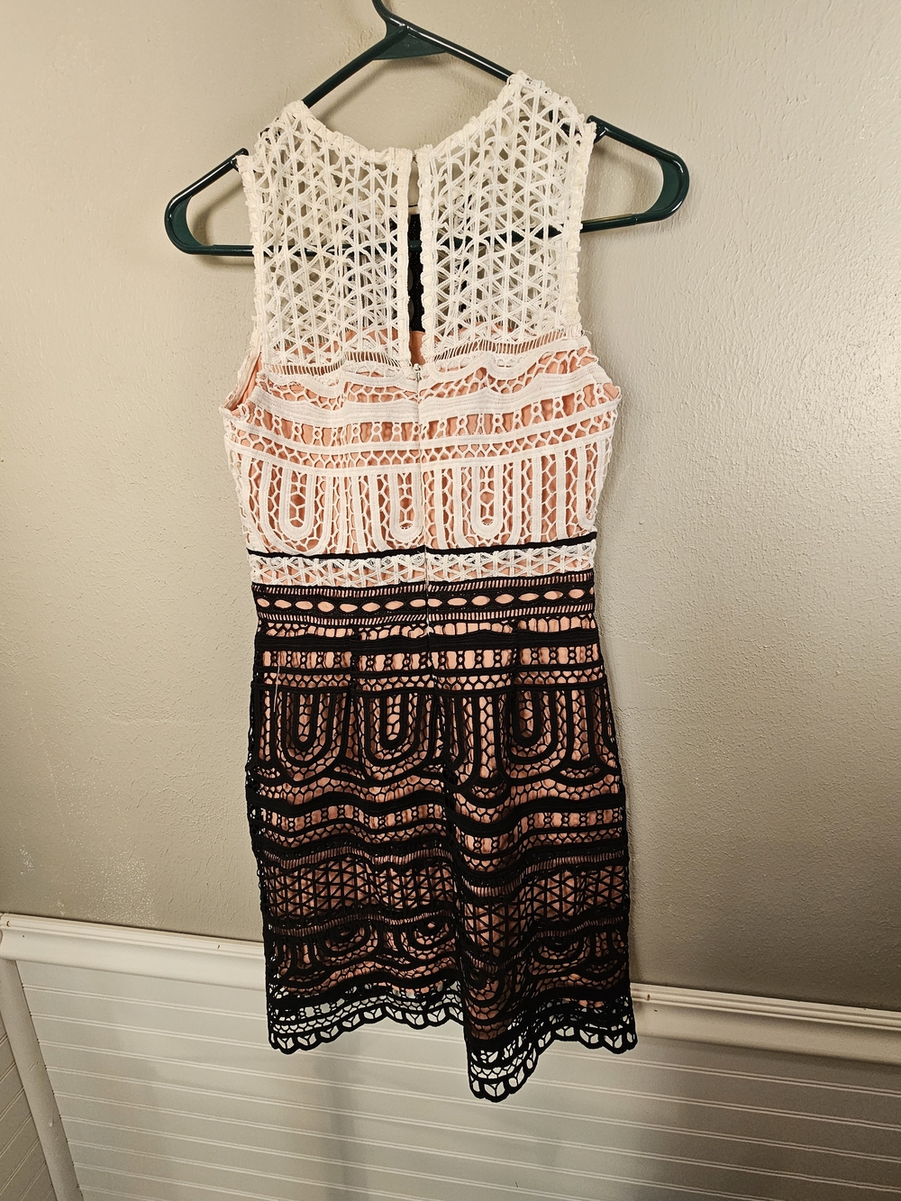 Gianni Bini White, Peach & Black Crochet Mini Dress